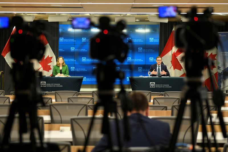 Bank of Canada Senior Deputy Governor Carolyn Wilkins and Bank of Canada Governor Tiff Macklem hold a news conference at the Bank of Canada in Ottawa