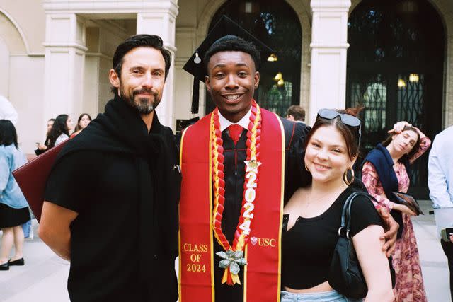 <p>hannah zeile/Instagram</p> (L-R) Milo Ventimiglia, Niles Fitch and Hannah Zeile