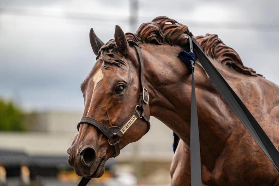 A life-size bronze statue of Secretariat will be unveiled this weekend at Secretariat Park in Paris. The legendary horse won all three legs of the Triple Crown in record-breaking times. Provided