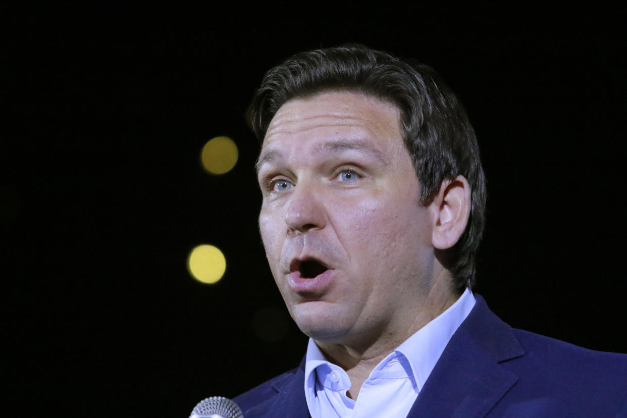 Florida Gov. Ron DeSantis speaks during a campaign event for Nevada Republican Senate candidate Adam Laxalt. 