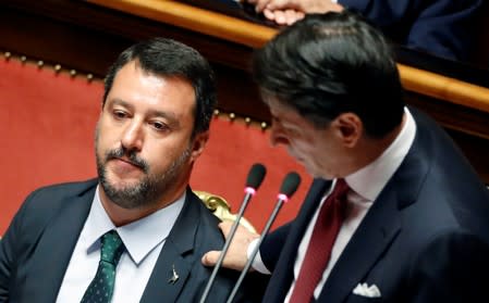 Italian Prime Minister Giuseppe Conte addresses the upper house of parliament over the ongoing government crisis, in Rome