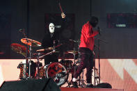 <p>Josh Dun (L) and Tyler Joseph of Twenty One Pilots perform onstage during the 2017 Firefly Music Festival on June 16, 2017 in Dover, Delaware. (Photo by Kevin Mazur/Getty Images for Firefly) </p>