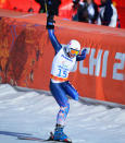 <div>DANCING - Stephanie Jallen of USA reacts jubilantly after competing in the Women's Super-G - Standing during day three of Sochi 2014 Paralympic Winter Games at Rosa Khuto.</div>