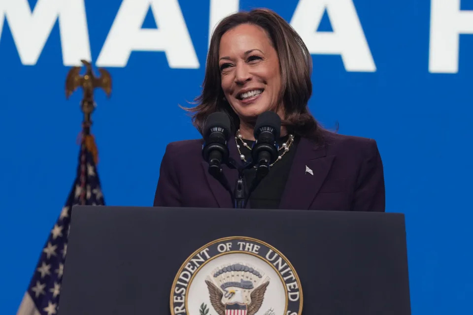 Vice President Kamala Harris speaks at The American Federation of Teachers National Convention Thursday, July 25, 2024, in Houston. Harris is visiting Houston as she charges on with her bid for the Democratic presidential nomination after President Joe Biden announced he won't seek reelection.