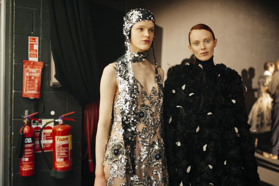 Backstage at Erdem RTW Fall 2022 ​on February 21, 2022 in City.