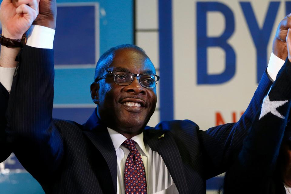 Buffalo Mayor Byron Brown speaks to supporters at his election night party, late Tuesday, Nov. 2, 2021, in Buffalo, N.Y.