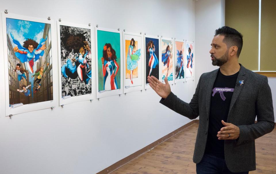 Edgardo Miranda-Rodriguez, writer and creator of the best-selling graphic novel La Borinquena, talks about his project during an interview at the Casita Maria Center for Arts & Education in New York City, on October 16, 2017. (Photo by Don EMMERT / AFP) (Photo by DON EMMERT/AFP via Getty Images)