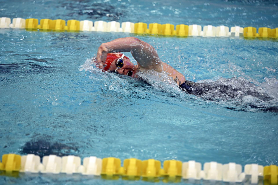 Christie Raleigh Crossley swims during the women's 100 freestyle at the 2024 U.S. Paralympic Swim Team Trials in Minneapolis on Friday, June 28, 2024. (AP Photo/Jackson Ranger)