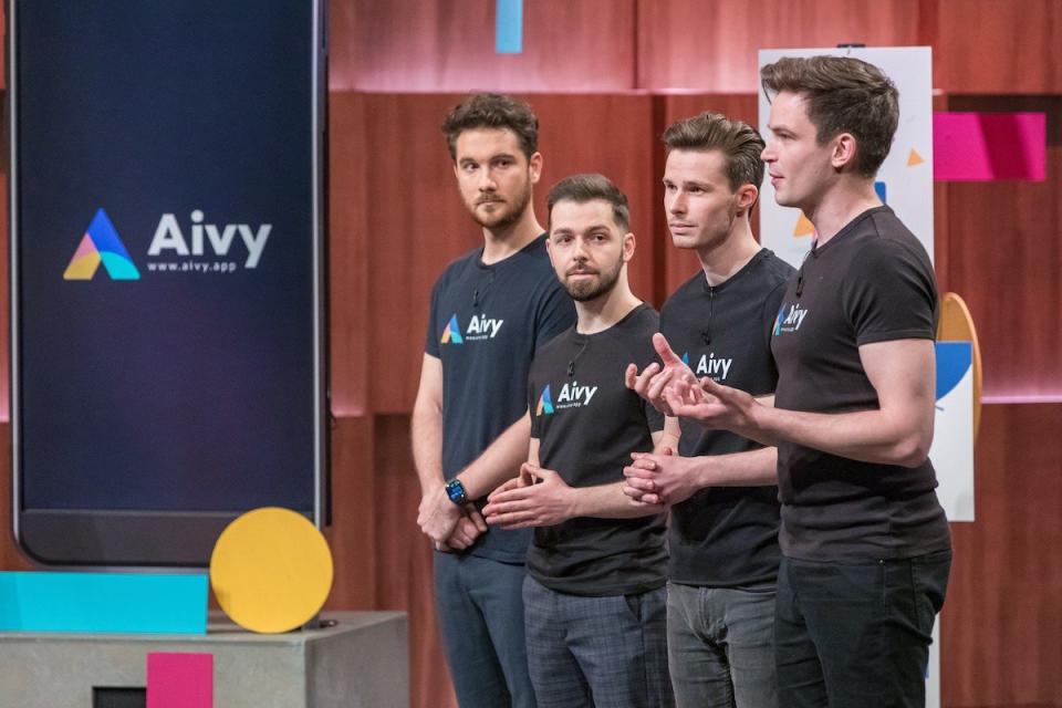 Die Berliner Gründer von Aivy bei der Aufzeichnung ihres Auftritts in der TV-Show „Die Höhle der Löwen“.