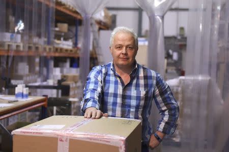 David Cox, managing director of Fragrances of Ireland poses for a photograph at his perfume warehouse in Wicklow, Ireland May 3 2016. REUTERS/Clodagh Kilcoyne