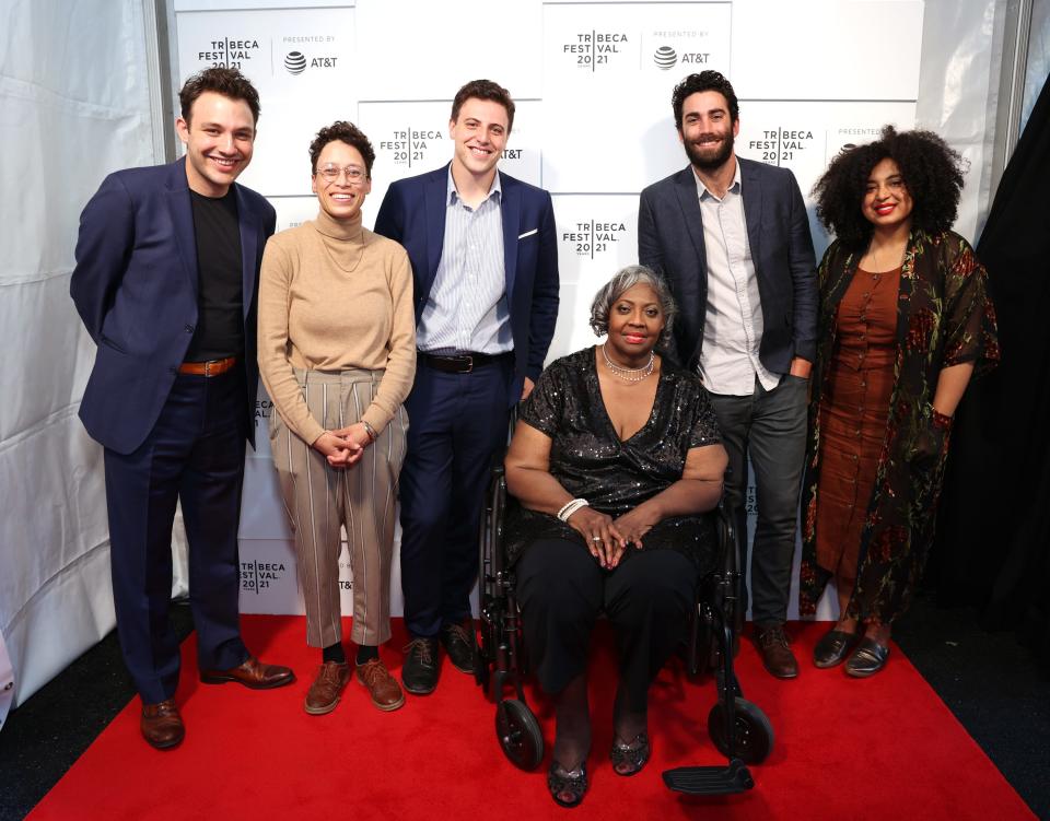 Lusia Harris, seated, attends the 2021 Tribeca Festival, where a short film about her life "The Queen of Basketball" premiered.