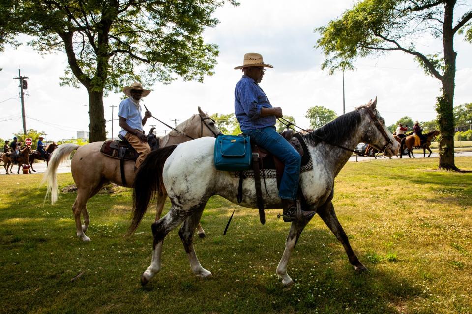 Black Chicagoan and Indiana horse owners ride through Washington Park on June 19, 2020 in Chicago, Illinois.
