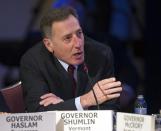 FILE - Vermont Gov. Peter Shumlin participates in the morning session of the National Governor's Association Winter Meeting in Washington, in this Feb. 22, 2014 file photo. Vermont lawmakers have passed the country's first state bill to require the labeling of genetically modified foods as such, setting up a war between powerful lobbyists for the behemoth U.S. food industry and an American public that overwhelmingly says it approves of the idea. The Vermont House approved the measure Wednesday evening, April 23, 2014 about a week after the state Senate, and Gov. Peter Shumlin said he plans to sign it. (AP Photo/Cliff Owen, File)