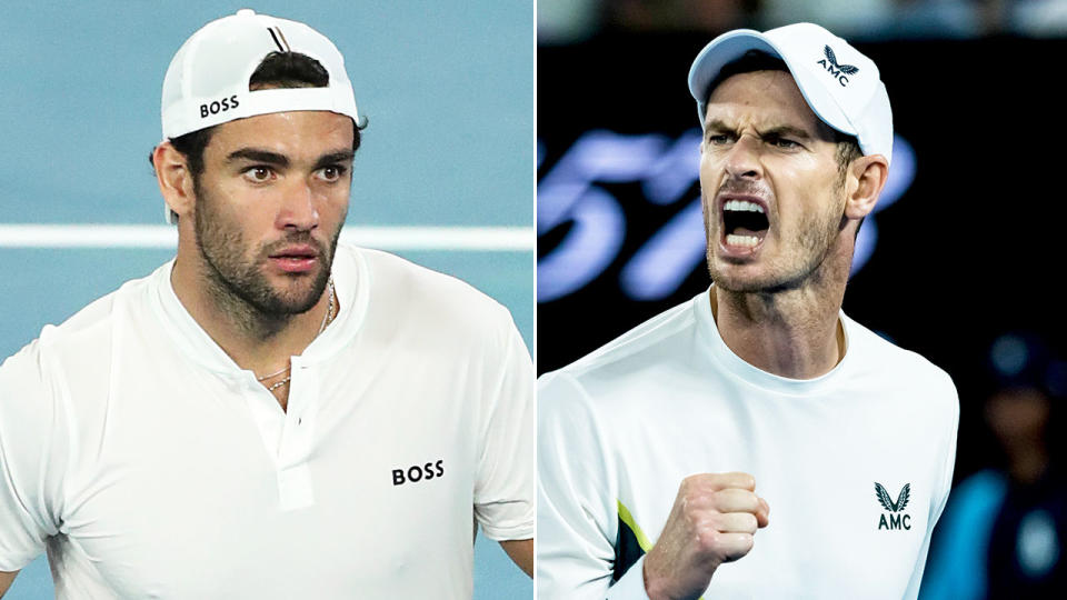 Pictured left to right, Matteo Berrettini and Andy Murray during their first round epic at the Australian Open on Tuesday.