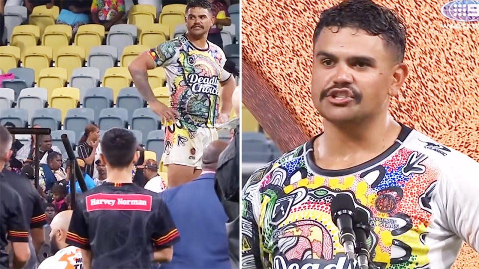 Latrell Mitchell, pictured here after the Indigenous All-Stars beat the Maori All-Stars.