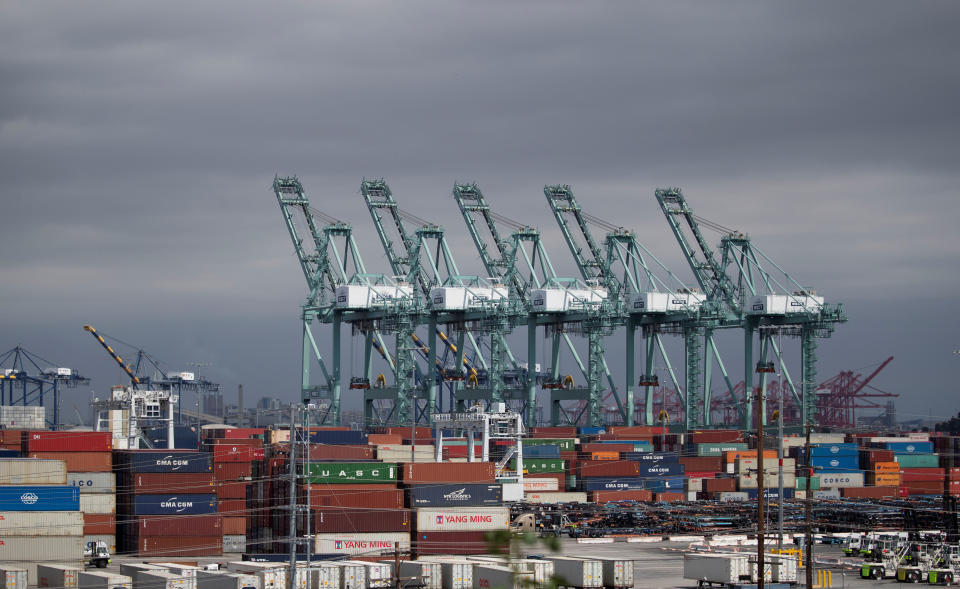 Containers are pictured at the Port of Los Angeles during the global outbreak of the coronavirus disease (COVID-19), in Los Angeles, California, U.S., April 13, 2020. REUTERS/Mario Anzuoni