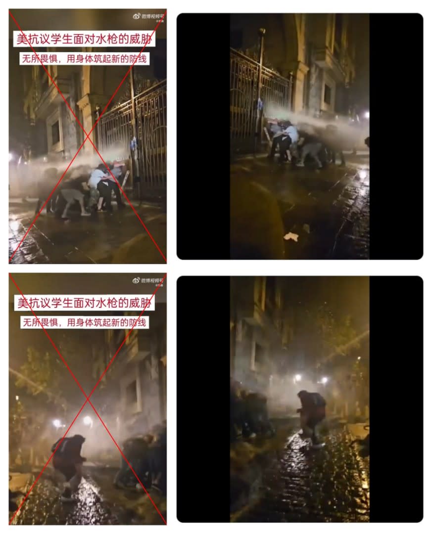 <span>Screenshot comparison between the image taken from a false Weibo video (left) and the video shared on X (right)</span>