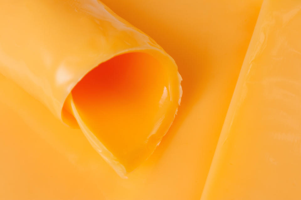 A close-up of processed American cheese