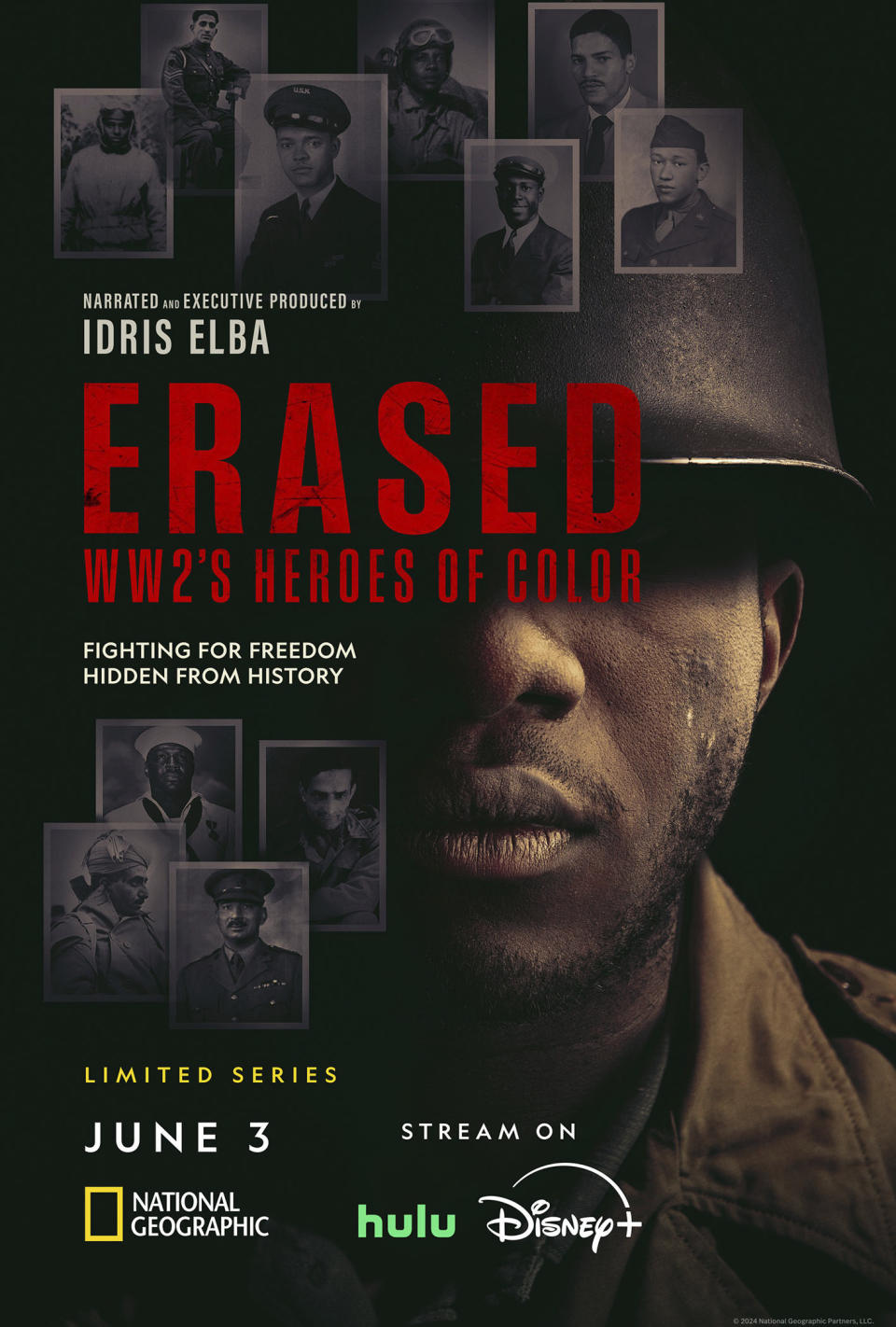 En esta imagen proporcionada por National Geographic muestra el arte promocional de "Erased: WW2's Heroes of Color". (National Geographic vía AP)