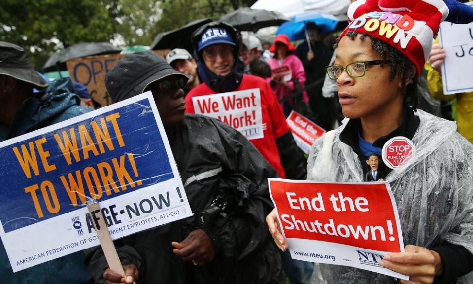 Federal employees protest against the last government shutdown in October 2013 in Washington DC.