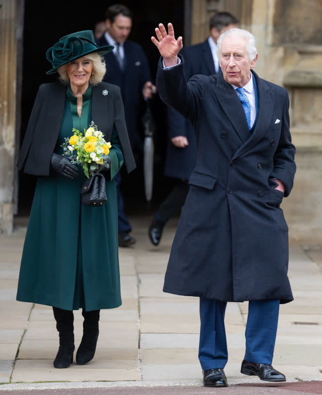 King Charles III and Queen Camilla attend the Easter Service at Windsor Castle on March 31, 2024, in Windsor, England.<p>Samir Hussein/WireImage</p>