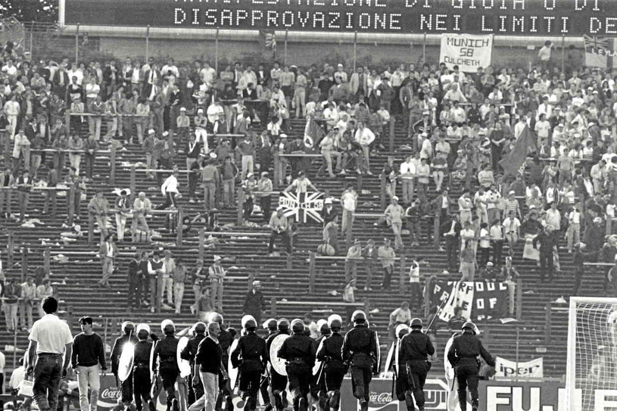 Le drame du Heysel, le 29 mai 1985 en Belgique, a marqué un tournant dans l'histoire du hooliganisme pour le football anglais.  - Credit:Dominique Faget - AFP