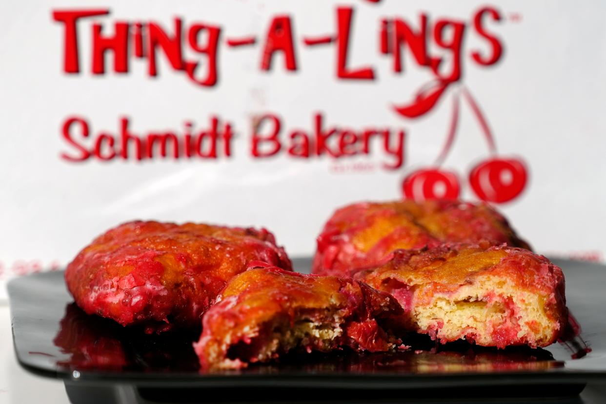 It’s that time of year again. The popular Cherry Thing-a-Lings, made by Schmidt Bakery in Batesville, Indiana, will be available from Feb. 15-19 to celebrate President’s Day. The doughnuts are a cherry-filled fritter, with a cherry glaze. 
Wednesday, Feb. 13, 2024