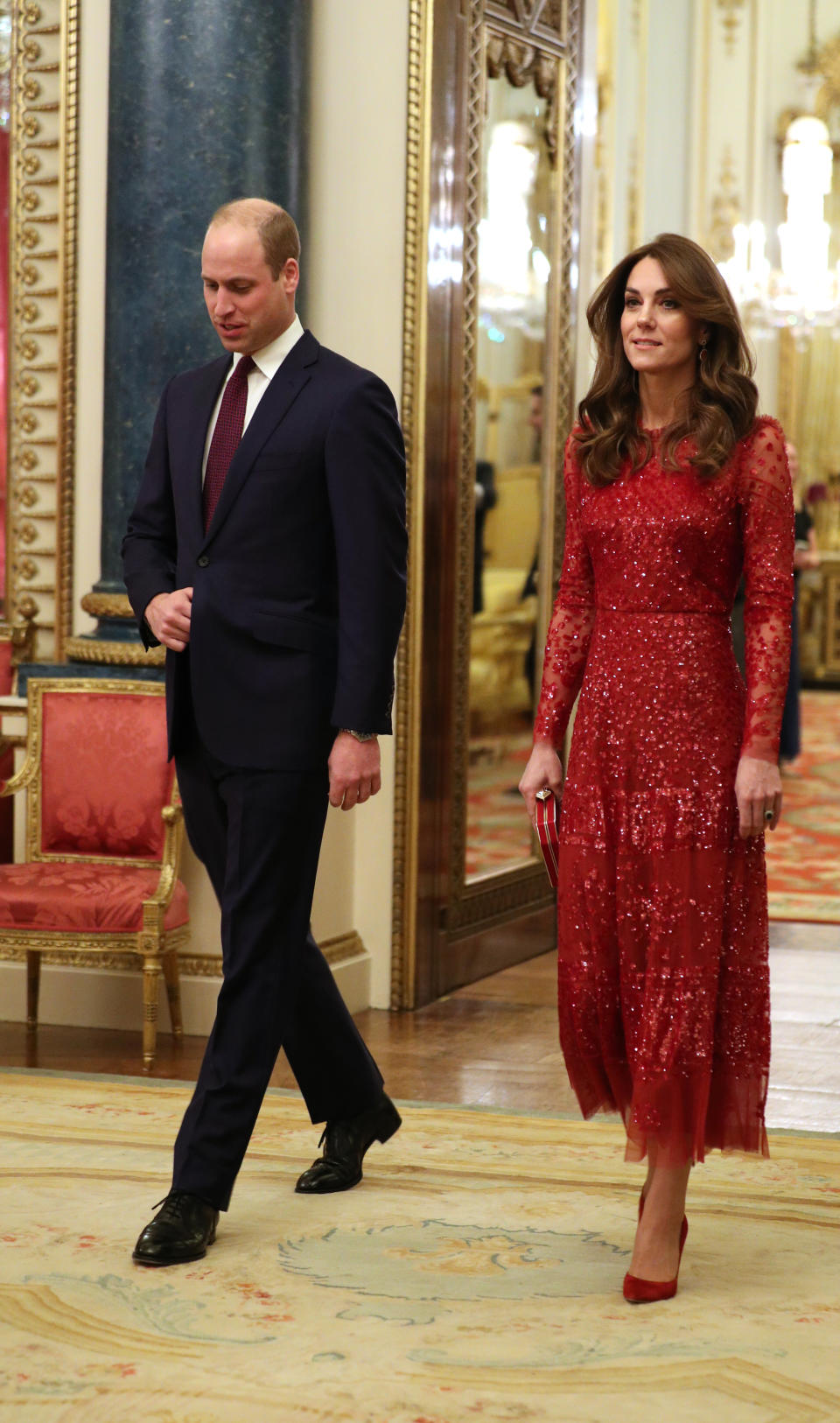 Prince William, Duke of Cambridge and Catherine, Duchess of Cambridge arrive at a reception to mark the UK-Africa Investment Summit at Buckingham Palace on January 20, 2020 in London, England.