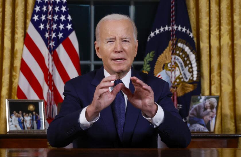 President Joe Biden speaks from the Oval Office of the White House Thursday, Oct. 19, 2023, in Washington, about the war in Israel and Ukraine. (Jonathan Ernst/Pool via AP)