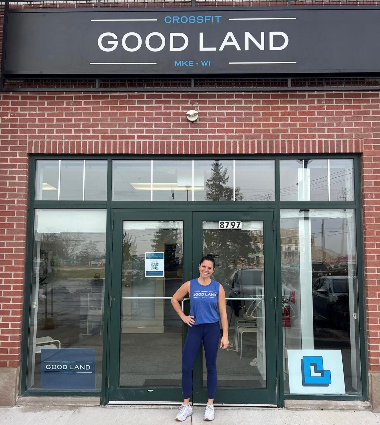 Sarah O'Shea, a certified Level 3 CrossFit trainer, is shown in front of her new gym in Fox Point, CrossFit Goodland.