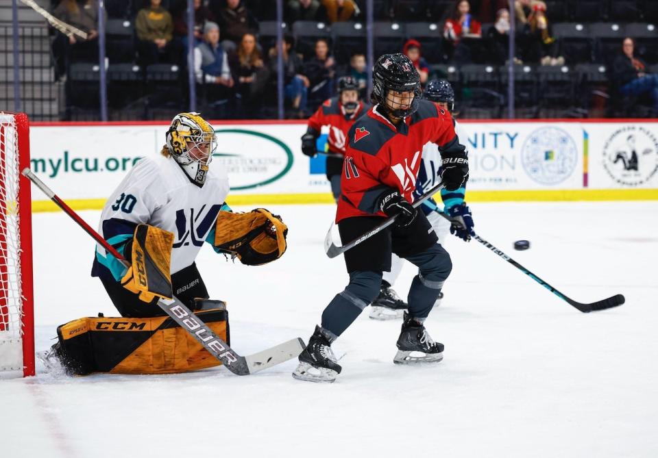 Forward Akane Shiga, pictured in a pre-season game against New York, has made PWHL Ottawa's roster.