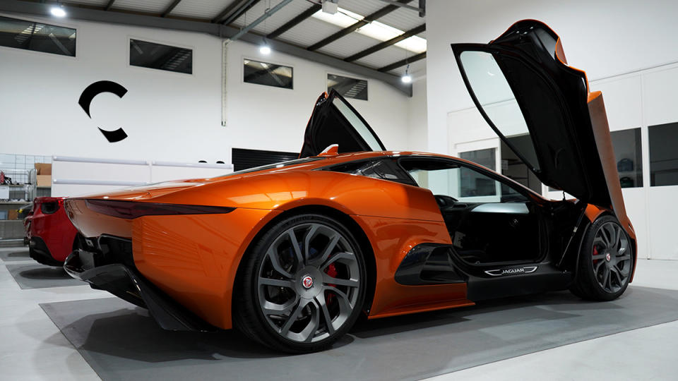 The 2015 Jaguar C-X75 from "Spectre" with its doors open