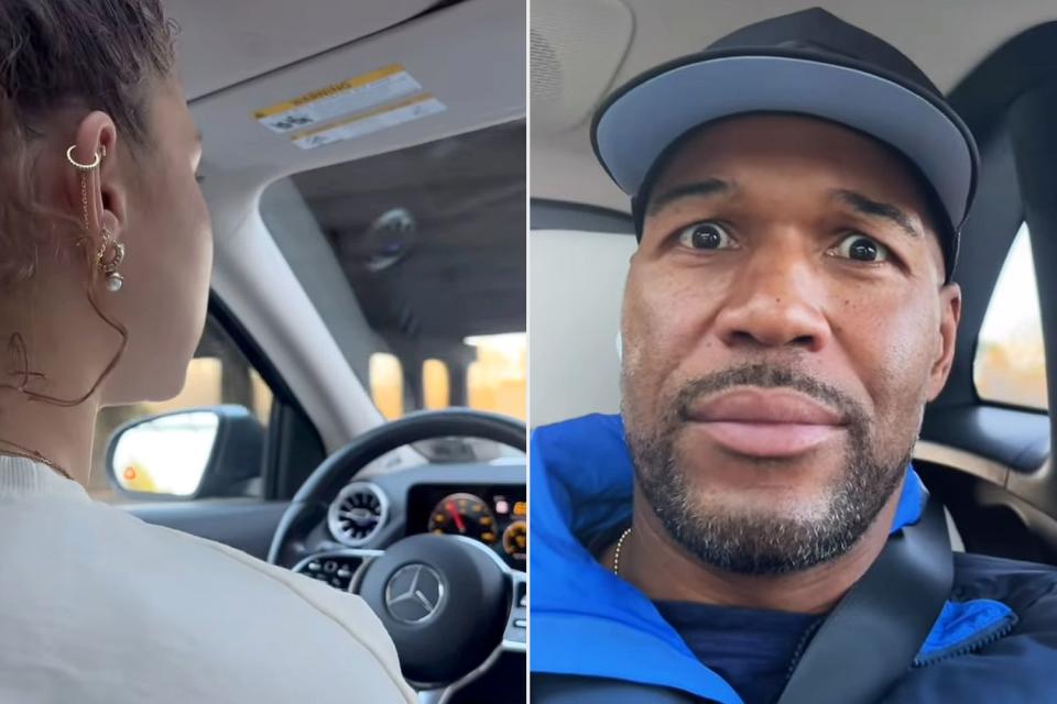 <p>michael strahan/instagram</p> Michael Strahan gets a ride from his daughters