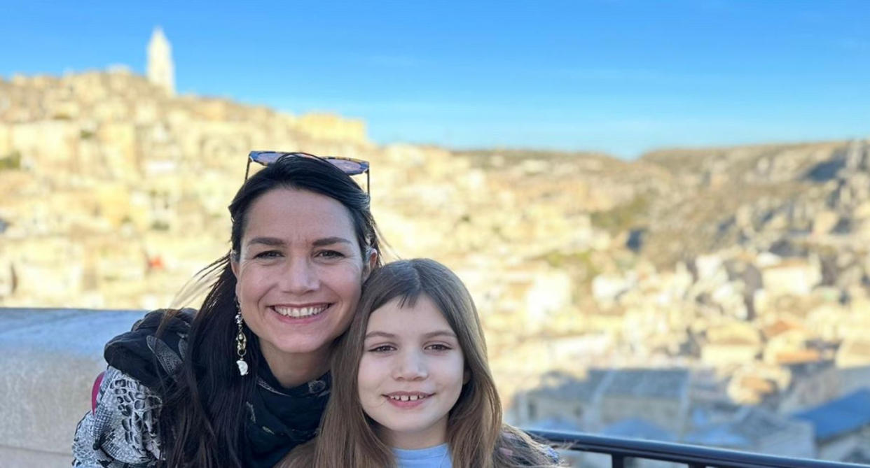 Sarah Stevenson on holiday in Italy with her daughter Luna, 2023. Since her diagnosis four years ago, the family have travelled widely. (Supplied)