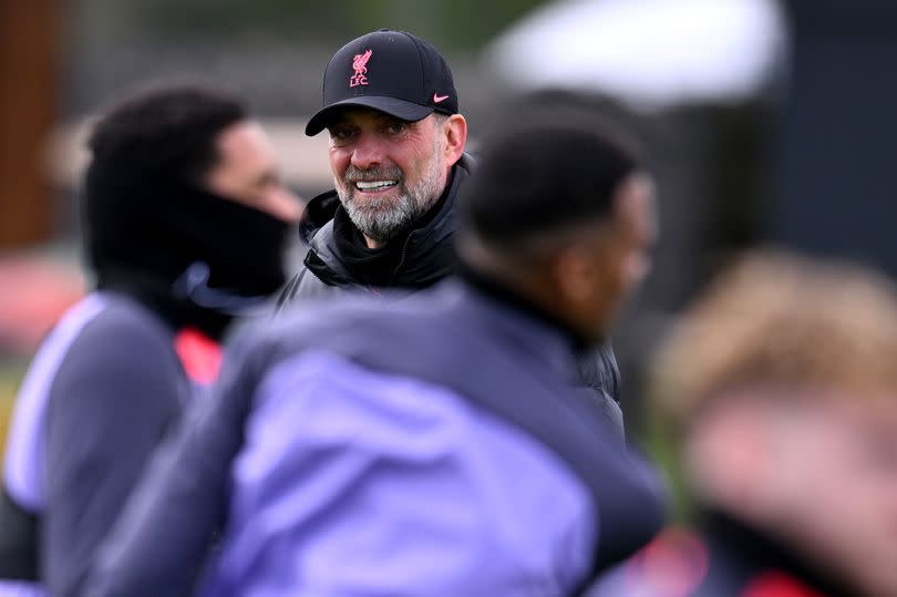 Jurgen Klopp manager of <a class="link " href="https://sports.yahoo.com/soccer/teams/liverpool/" data-i13n="sec:content-canvas;subsec:anchor_text;elm:context_link" data-ylk="slk:Liverpool;sec:content-canvas;subsec:anchor_text;elm:context_link;itc:0">Liverpool</a> during the UEFA Europa League 2023/24 quarter-final second leg training and press conference at AXA Training Centre on April 17, 2024 -Credit:Photo by Andrew Powell/Liverpool FC via Getty Images