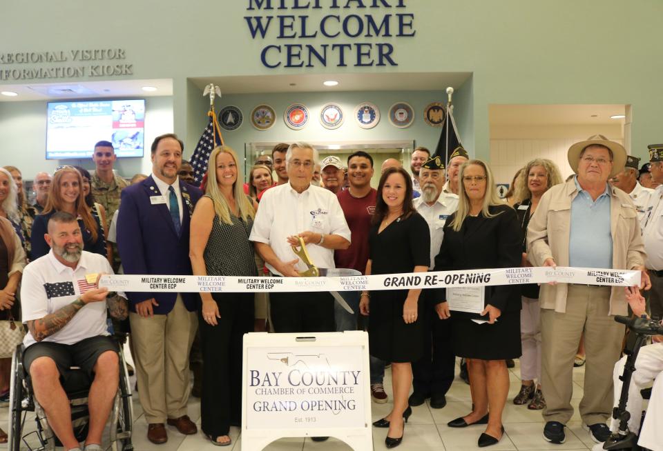 The Rotary Club of Lynn Haven held a grand reopening and ribbon cutting ceremony Friday for the newly renovated Military Welcome Center at Northwest Florida Beaches International Airport.