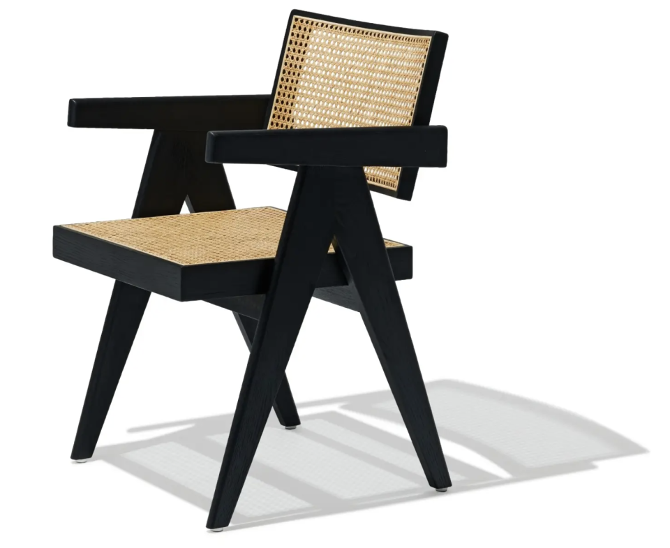 Cane and Black Angular Armchair