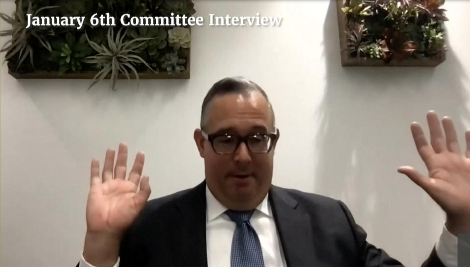 Former Trump Campaign lawyer Justin Clark is seen giving his pre-recorded testimony during the House Select Committee hearing on June 21, 2022. (House TV)