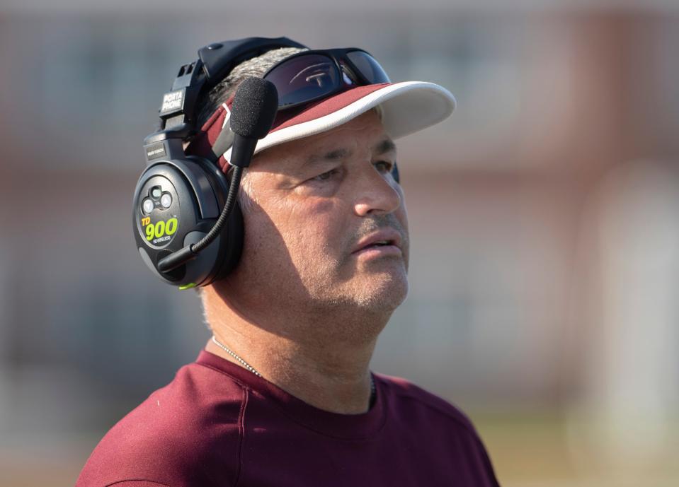 Toms River South Head Coach Ron Signorino Jr. Toms River South prepares for the 2021 season during a scrimmage against Jackson Memorial in Tom River NJ on August 25, 2021. 