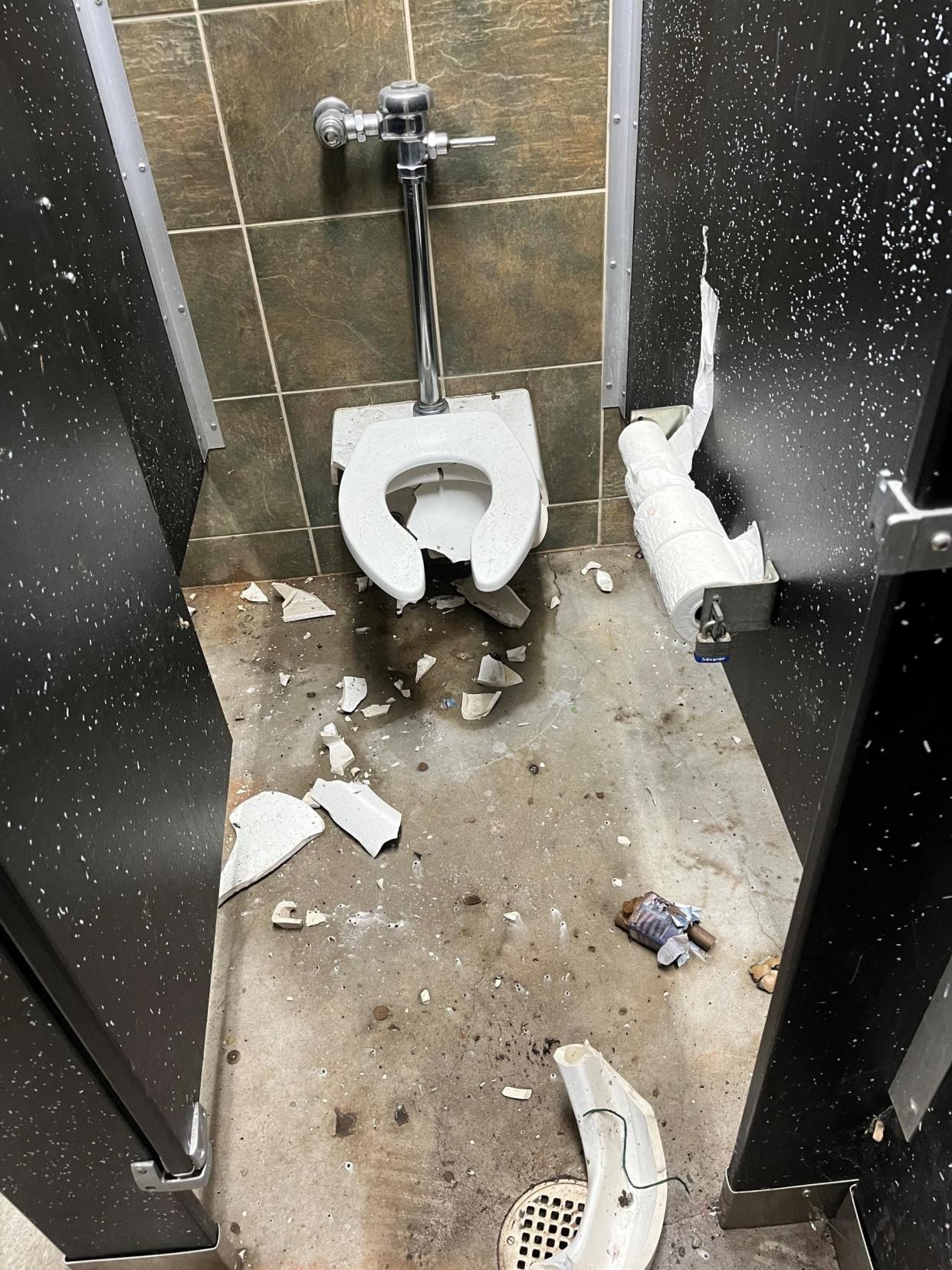 Reports of a firework explosion caused nearly $1,000 in damage to a toilet at Emma McCarthy Lee Park June 22 in Ames.