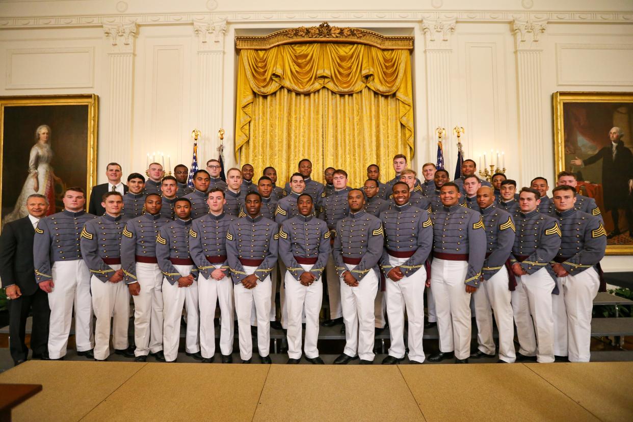 The Army football team is recognized as the Commander-in-Chief Trophy champions for 2023 in a White House ceremony on May 6, 2024. DANNY WILD/USA TODAY Sports