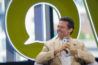 Actor and Global Citizen Ambassador Hugh Jackman addresses attendees of the Global Citizen Now conference, Thursday, May 2, 2024, in New York. (AP Photo/Mary Altaffer)