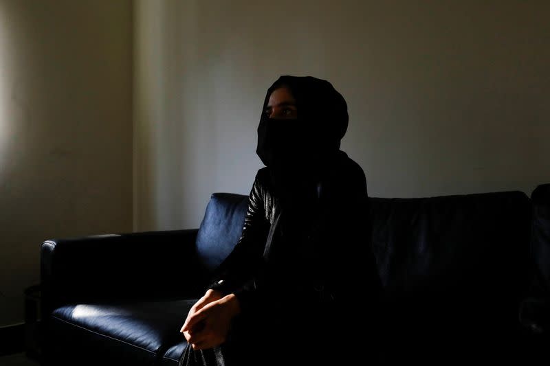 Hasti, 22, an Afghan student, attends an interview with Reuters in Kabul