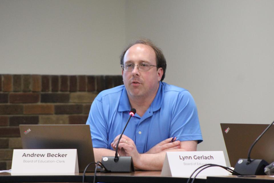 Green Bay School Board Member Andrew Becker talks at a school board meeting on June 5, 2023 in Green Bay, Wisconsin.