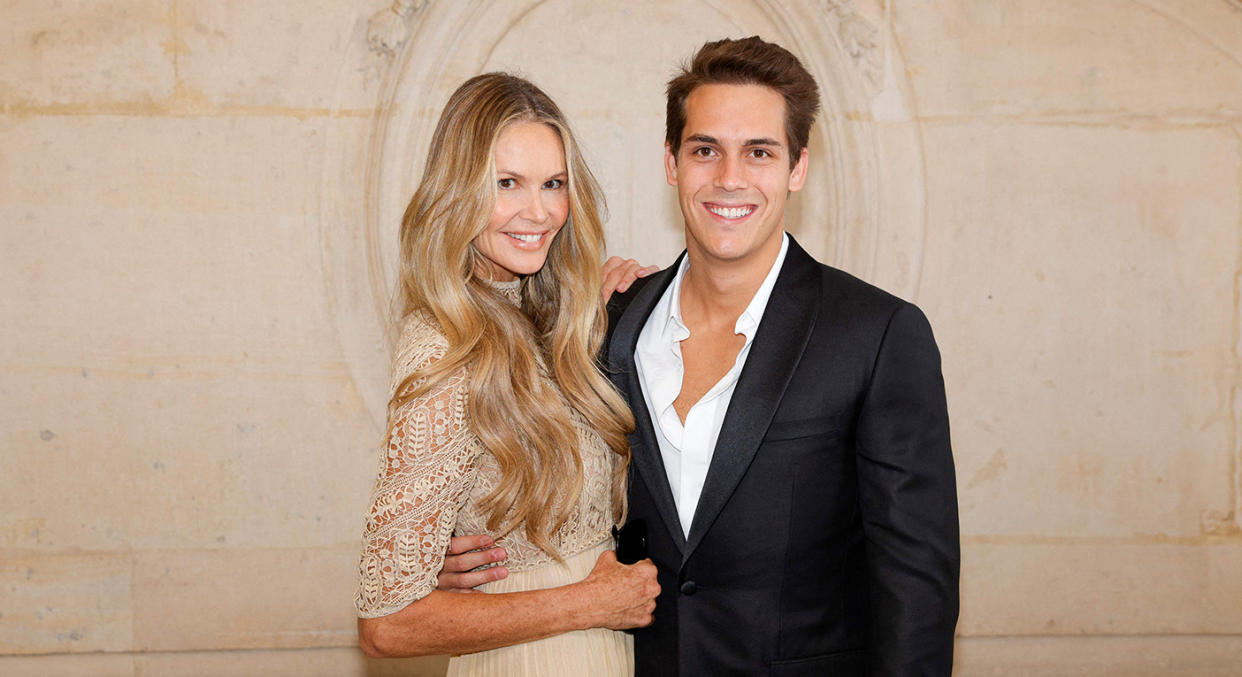 Elle Macpherson was joined by her eldest son – known as Flynn – for the Dior show in Paris. (Getty Images)