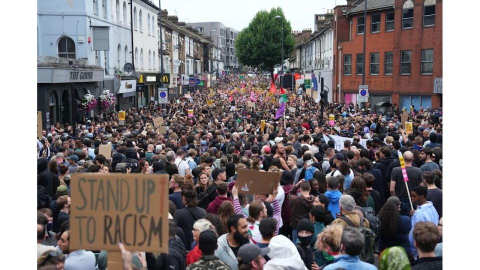 A large group of anti-racism protestors