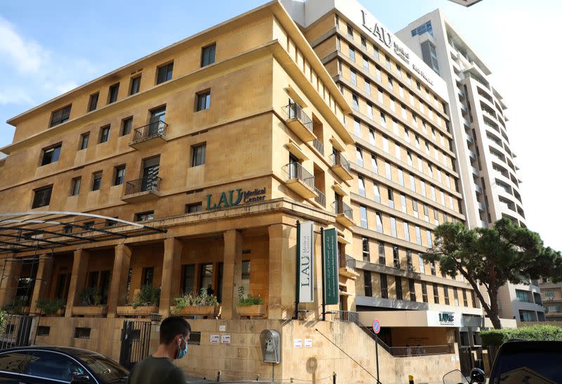 The building of Lebanese American University's Medical Center-Rizk Hospital is pictured in Beirut