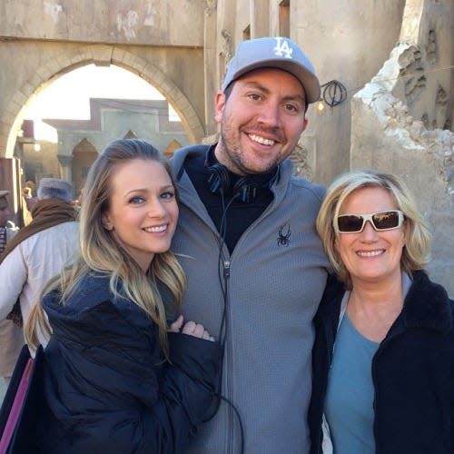 Rick Dunkle with A.J. Cook (left), who played Special Agent Jennifer "JJ" Jareau, and Jayne Atkinson, who played Erin Strauss, on the set of the 200th episode of "Criminal Minds," which he wrote and produced.