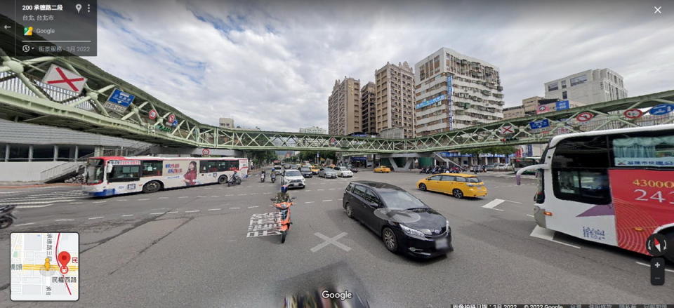 圖／承德路二段與民權西路交叉口，為2021年台北市最常發生交通事故的熱點第5名