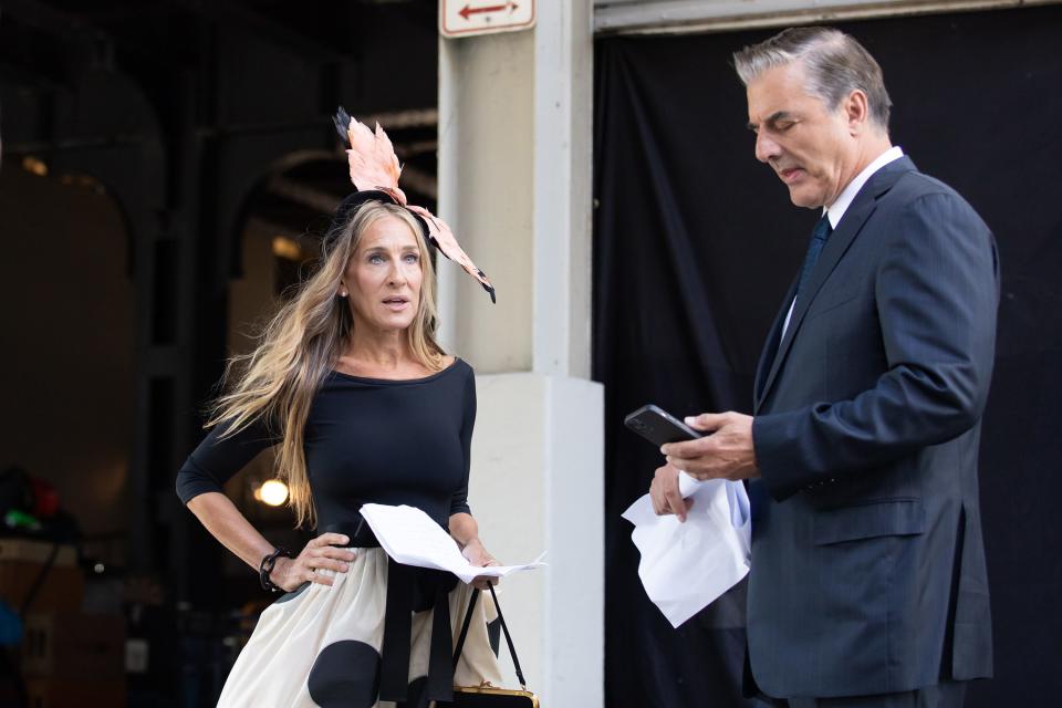 Sarah Jessica Parker and Chris Noth seen filming "And Just Like That..." in New York City